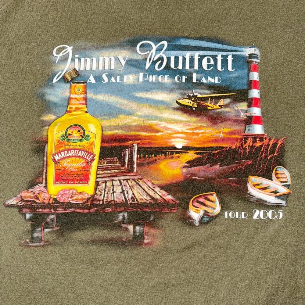 Vintage Jimmy Buffett Shirt Adult LARGE Green Band Tour Salty Land Levis Y2K